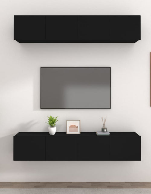 Загрузите изображение в средство просмотра галереи, Comode TV, 4 buc., negru, 80x30x30 cm, lemn compozit
