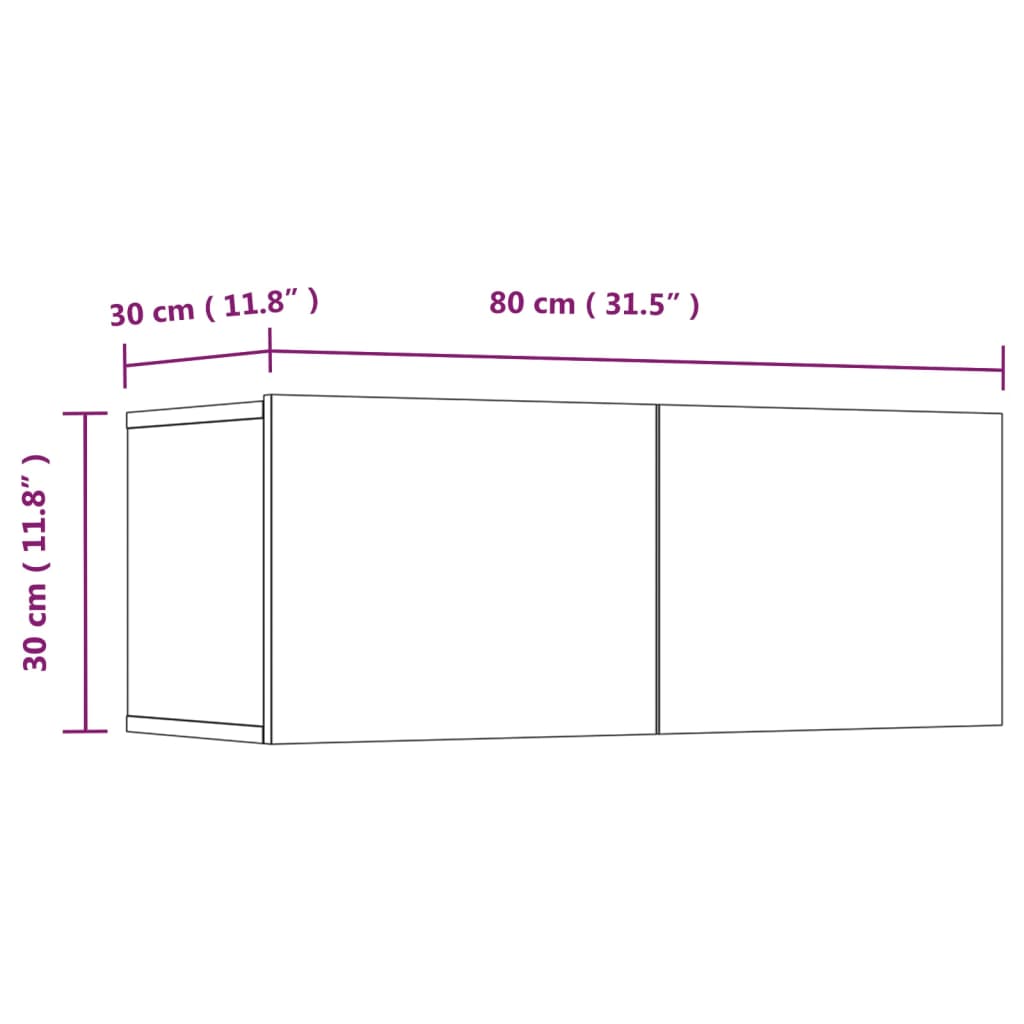 Comode TV, 4 buc. alb extralucios, 80x30x30 cm, lemn prelucrat