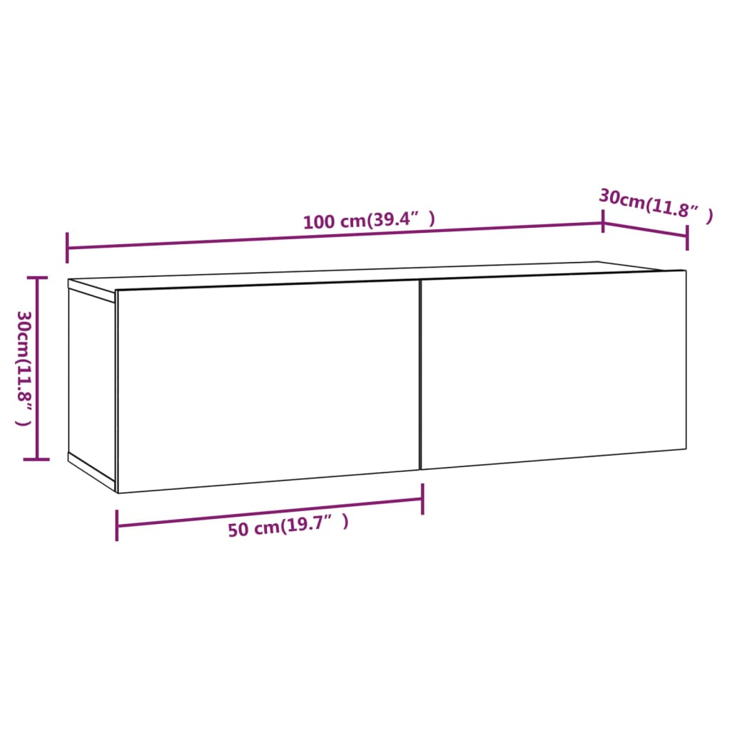 Dulapuri TV de perete, 4 buc., negru, 100x30x30 cm