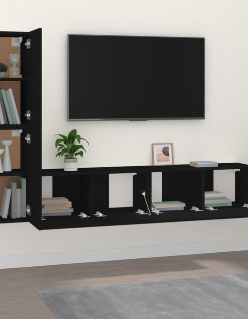 Încărcați imaginea în vizualizatorul Galerie, Set dulap TV, 4 piese, negru, lemn prelucrat
