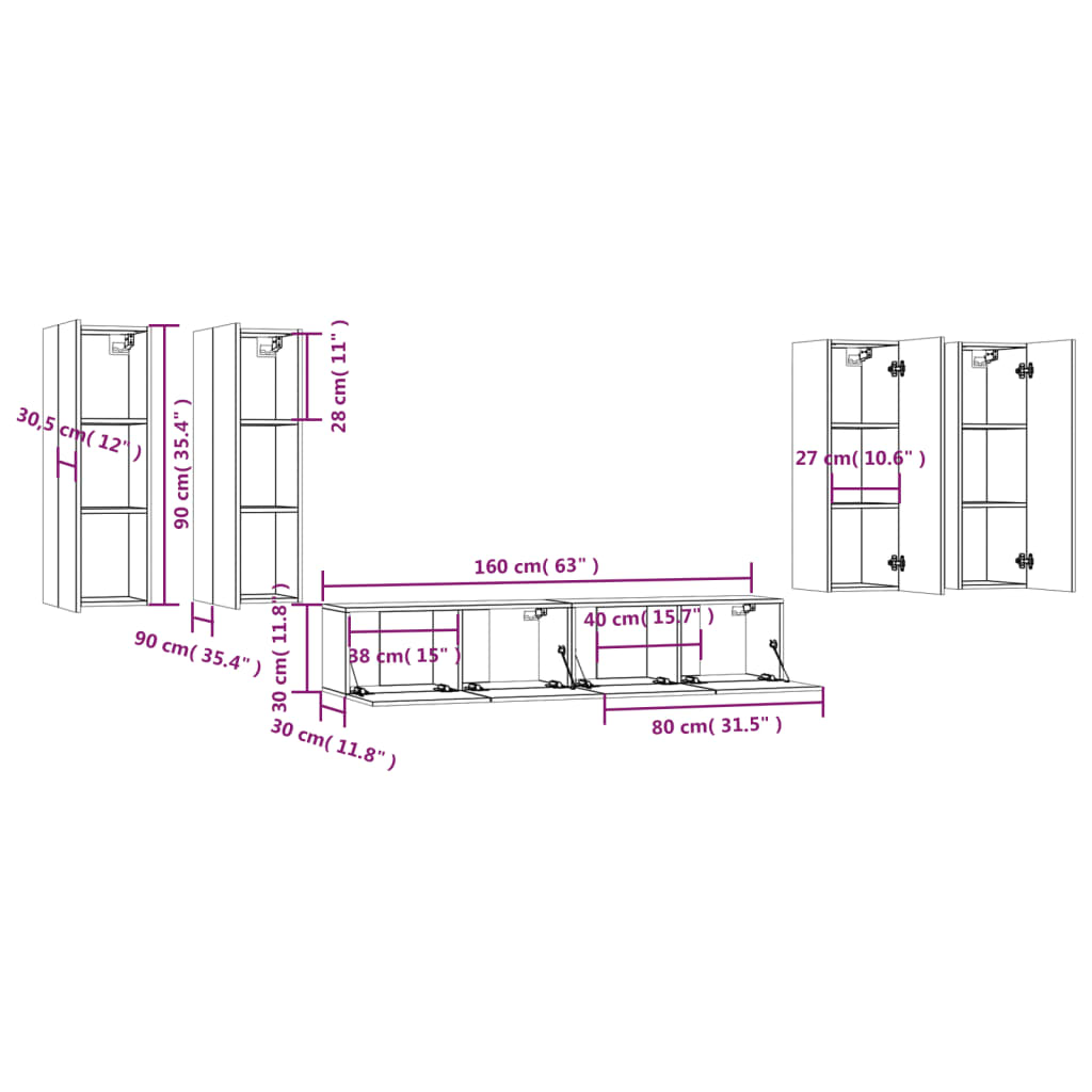 Set dulap TV, 6 piese, gri beton, lemn prelucrat