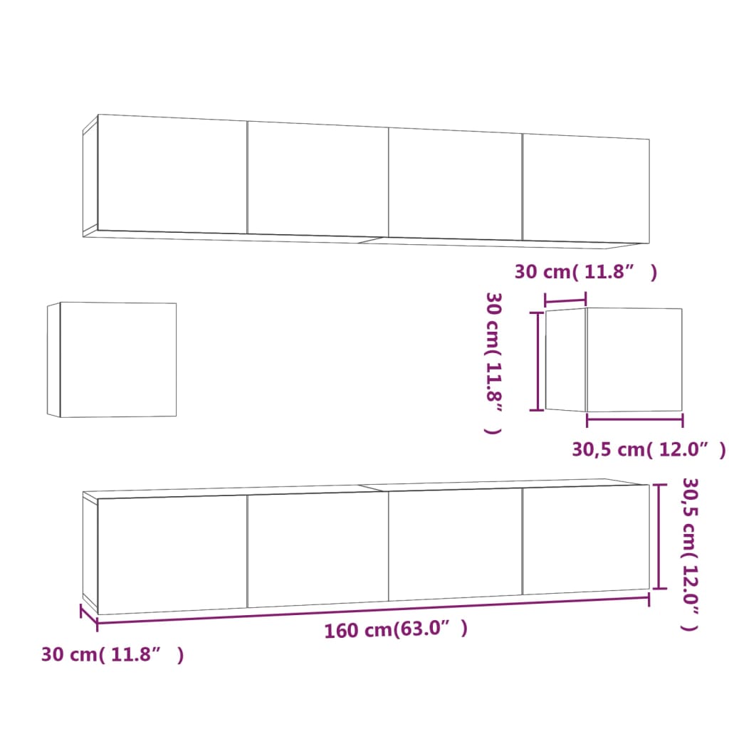 Set dulap TV, 6 piese, alb, lemn prelucrat