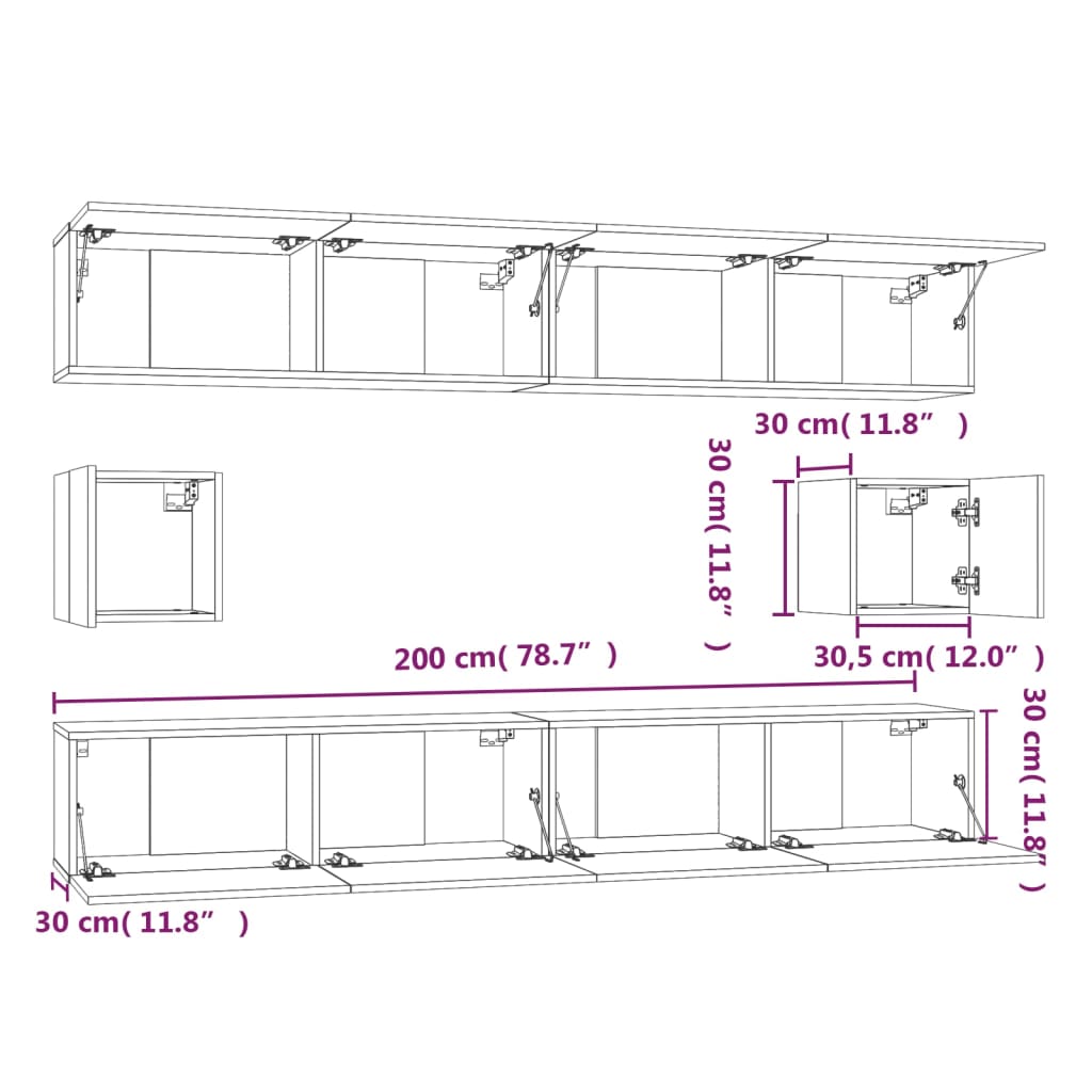 Set dulapuri TV, 6 piese, gri sonoma, lemn prelucrat