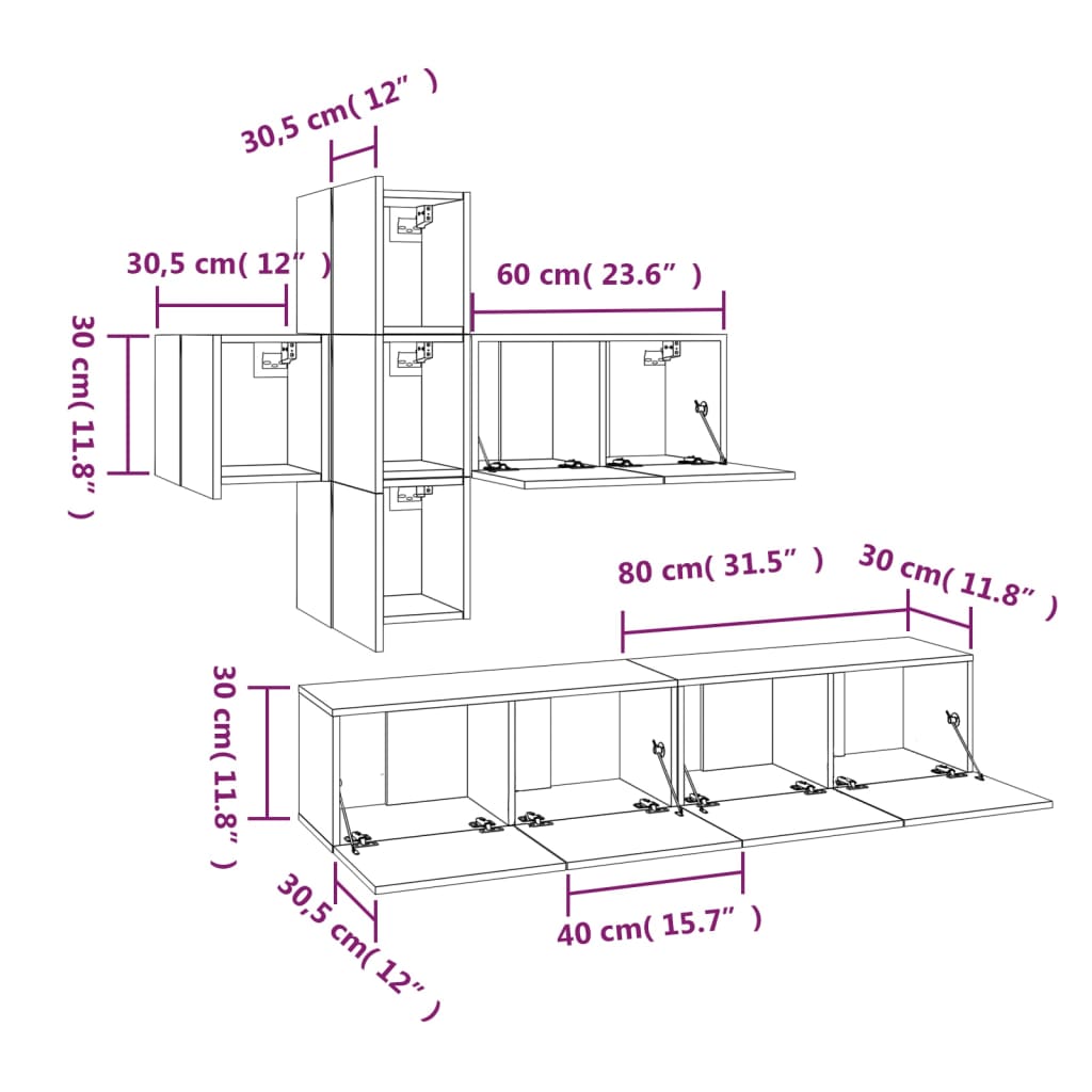 Set comode TV, 7 piese, stejar maro, lemn compozit