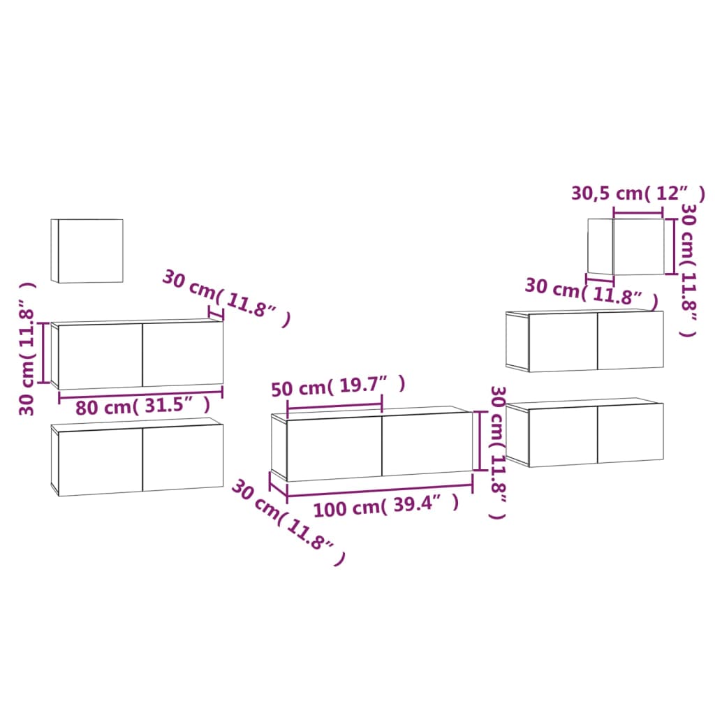 Set dulap TV, 7 piese, alb, lemn prelucrat