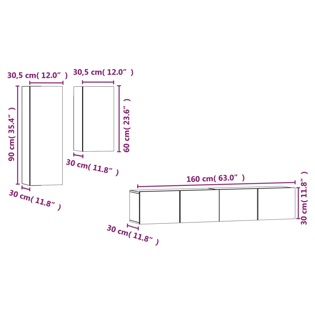 Set dulap TV, 4 piese, negru, lemn prelucrat