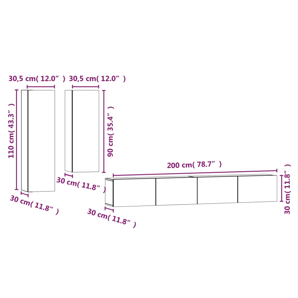 Set dulap TV, 4 piese, alb, lemn prelucrat