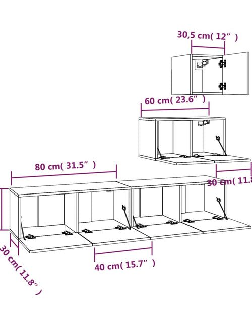 Încărcați imaginea în vizualizatorul Galerie, Set dulapuri TV, 4 piese, stejar maro, lemn prelucrat
