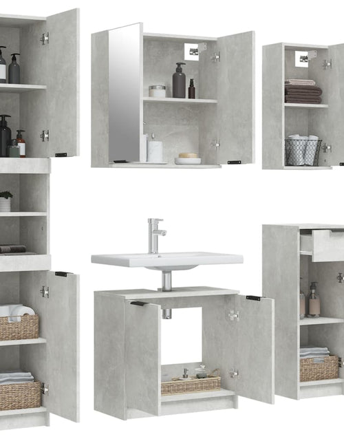 Încărcați imaginea în vizualizatorul Galerie, Set dulapuri de baie, 5 piese, gri beton, lemn prelucrat - Lando
