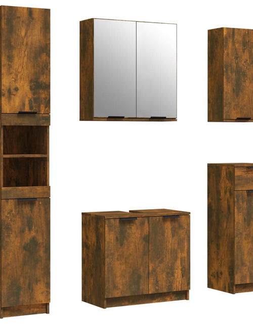 Încărcați imaginea în vizualizatorul Galerie, Set dulapuri de baie, 5 piese, stejar afumat, lemn prelucrat - Lando
