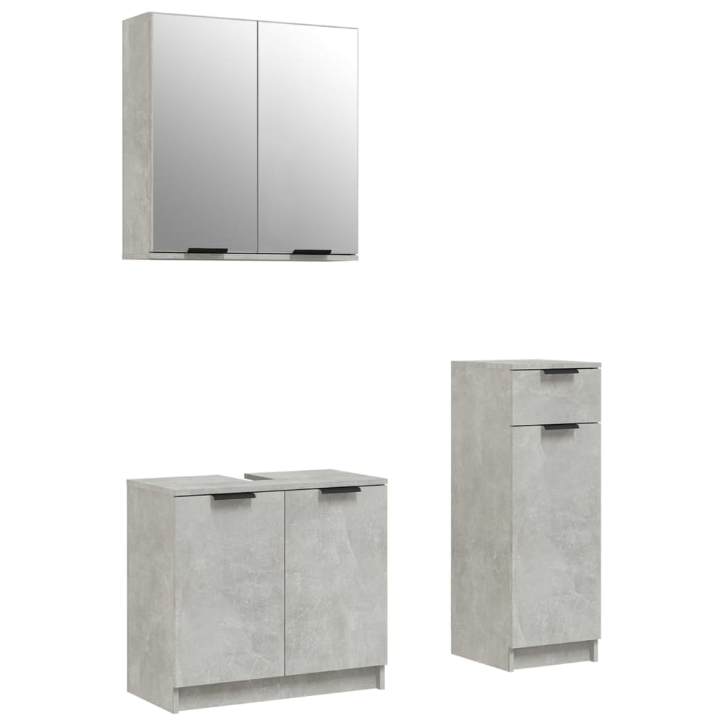 Set dulapuri de baie, 3 piese, gri beton, lemn prelucrat - Lando