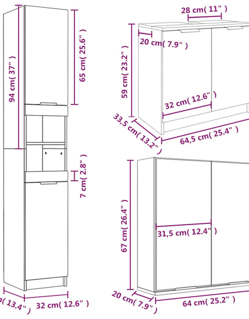 Încărcați imaginea în vizualizatorul Galerie, Set dulapuri de baie, 3 piese, stejar maro, lemn prelucrat
