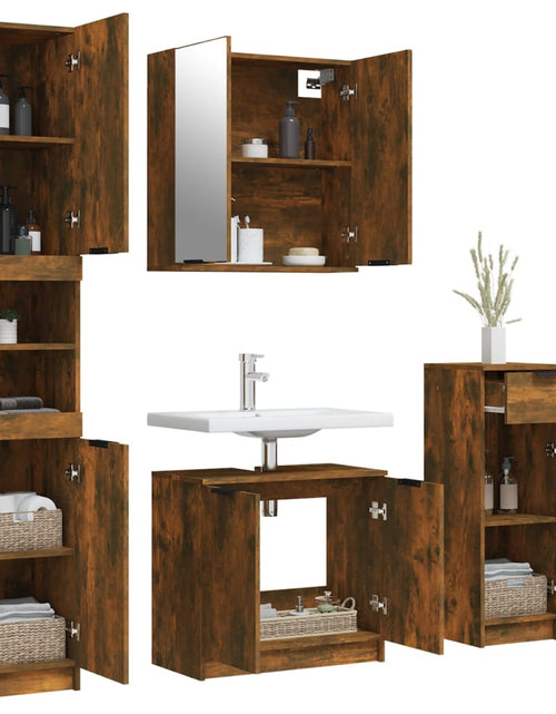 Încărcați imaginea în vizualizatorul Galerie, Set dulapuri de baie, 4 piese, stejar afumat, lemn prelucrat - Lando
