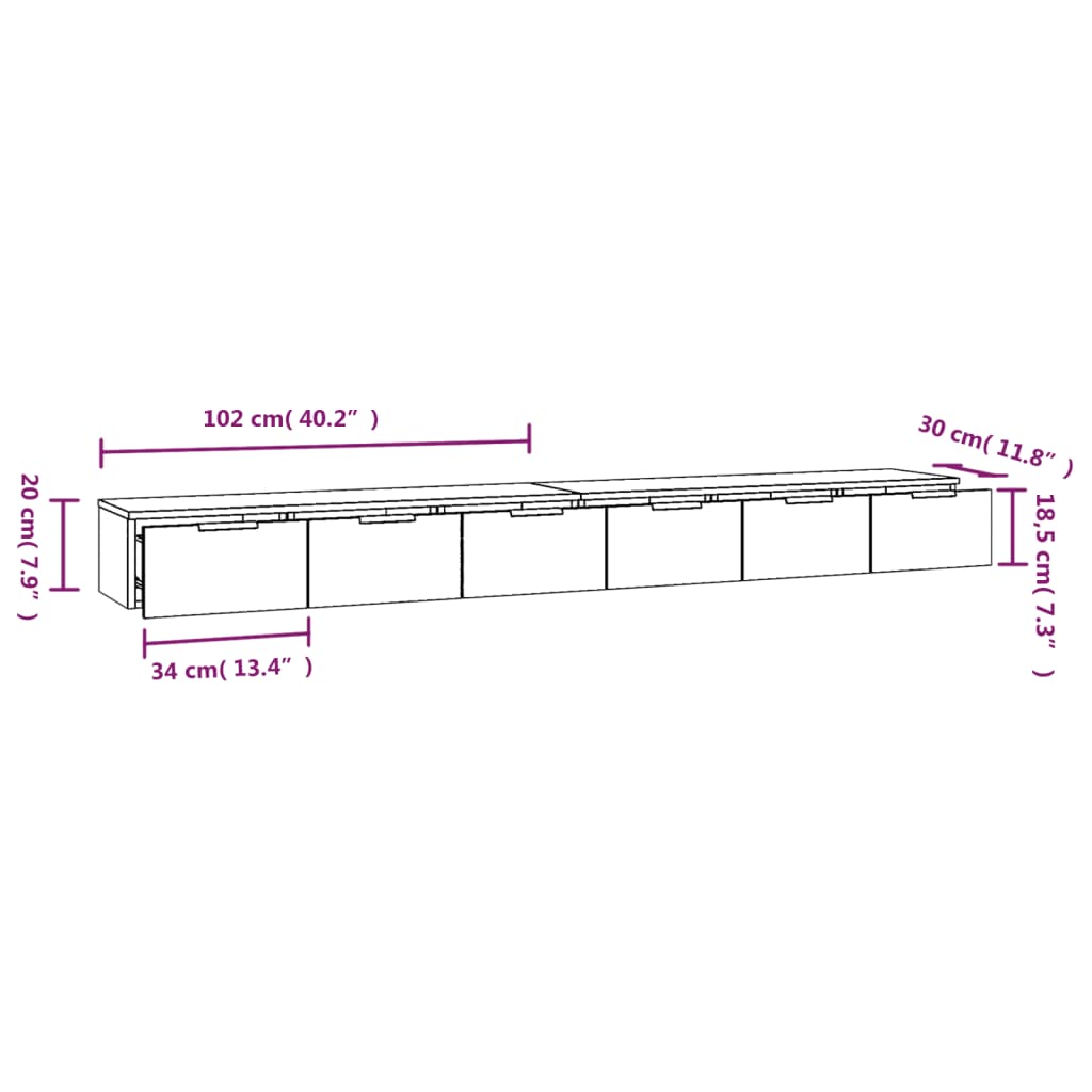 Dulapuri de perete, 2 buc., negru, 102x30x20 cm, lemn prelucrat