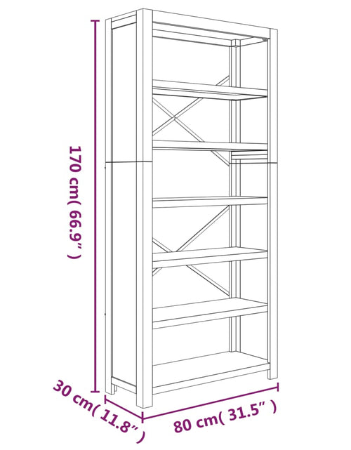 Загрузите изображение в средство просмотра галереи, Bibliotecă cu 6 rafturi, 80x30x170 cm, lemn masiv de acacia
