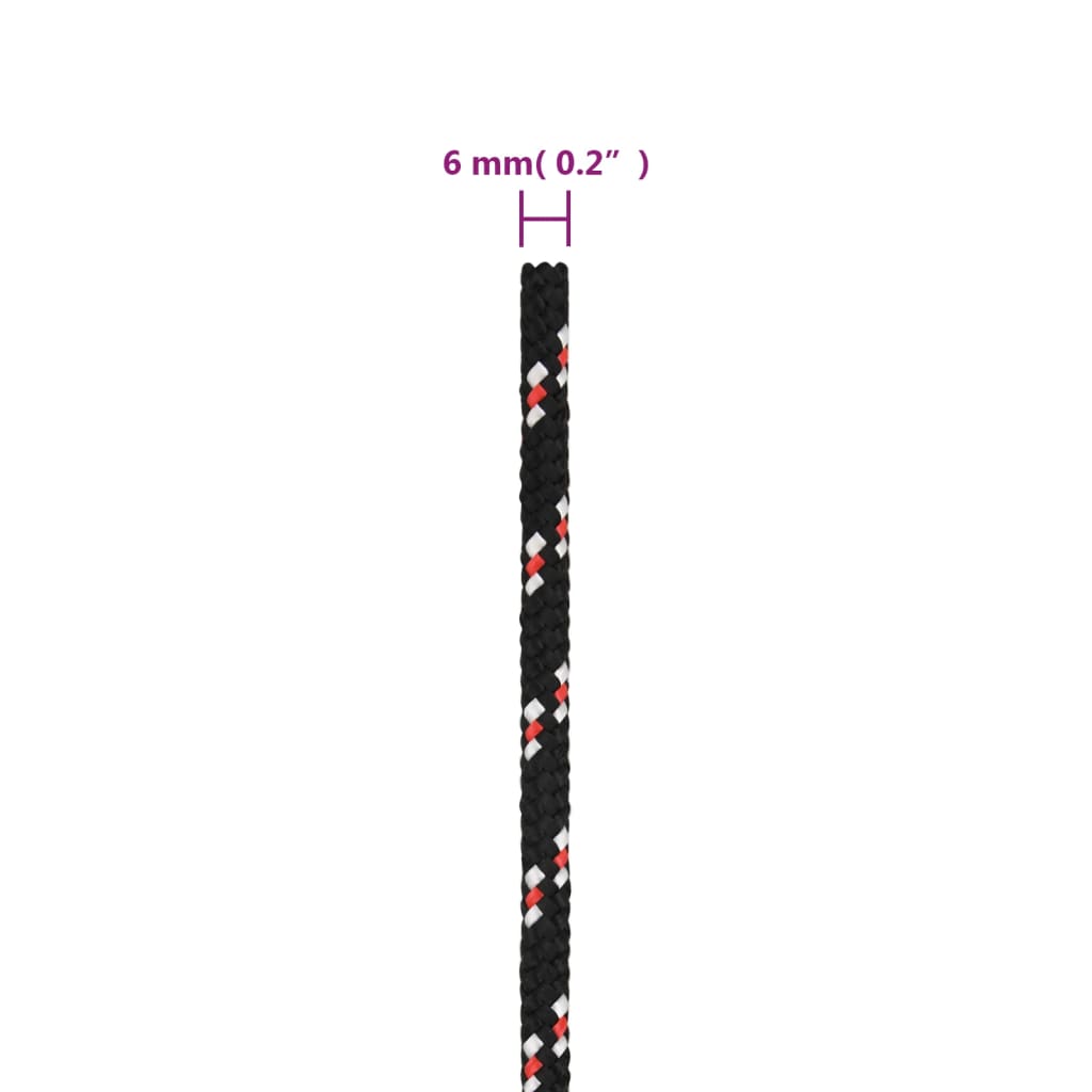 Frânghie de barcă, negru, 6 mm, 50 m, polipropilenă