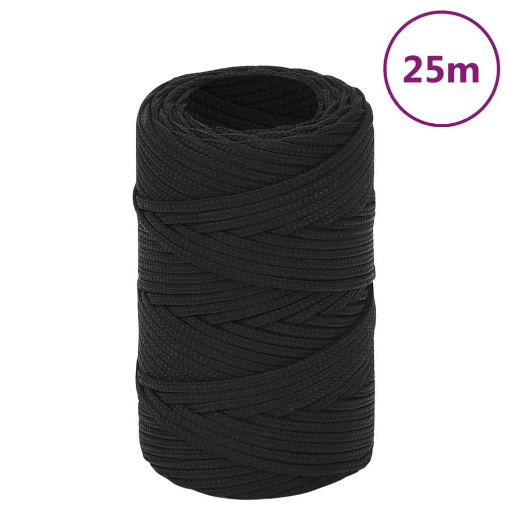 Frânghie de barcă, negru complet, 2 mm, 25 m, polipropilenă