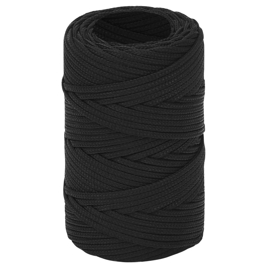 Frânghie de barcă, negru complet, 2 mm, 25 m, polipropilenă