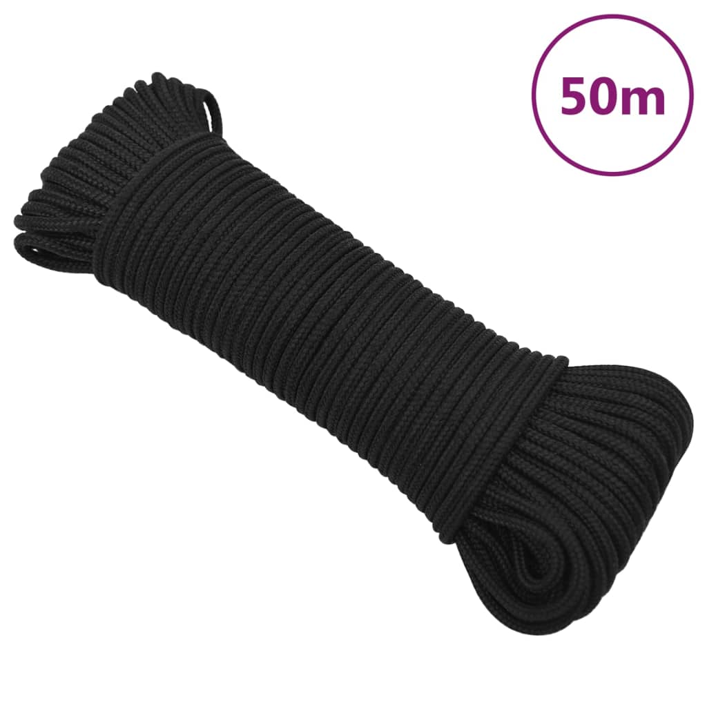 Frânghie de barcă, negru complet, 3 mm, 50 m, polipropilenă