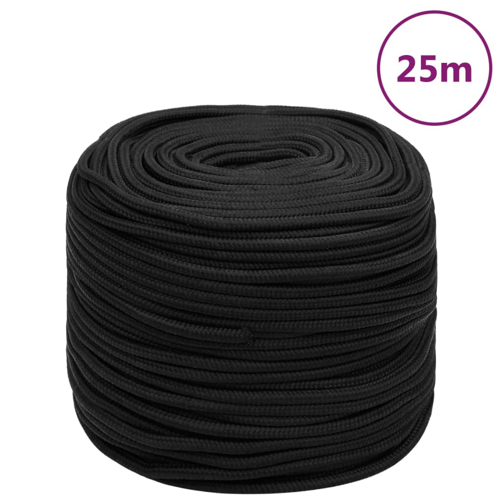 Frânghie de barcă, negru complet, 6 mm, 25 m, polipropilenă