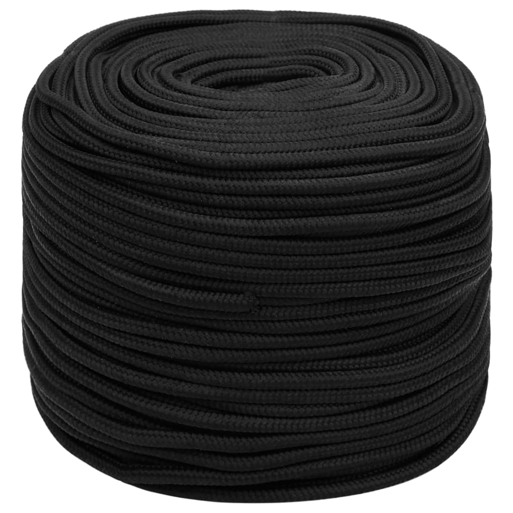 Frânghie de barcă, negru complet, 10 mm, 25 m, polipropilenă