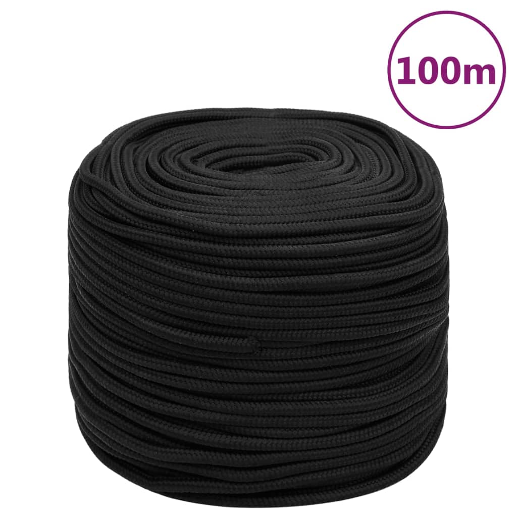 Frânghie de barcă, negru complet, 10 mm, 100 m, polipropilenă