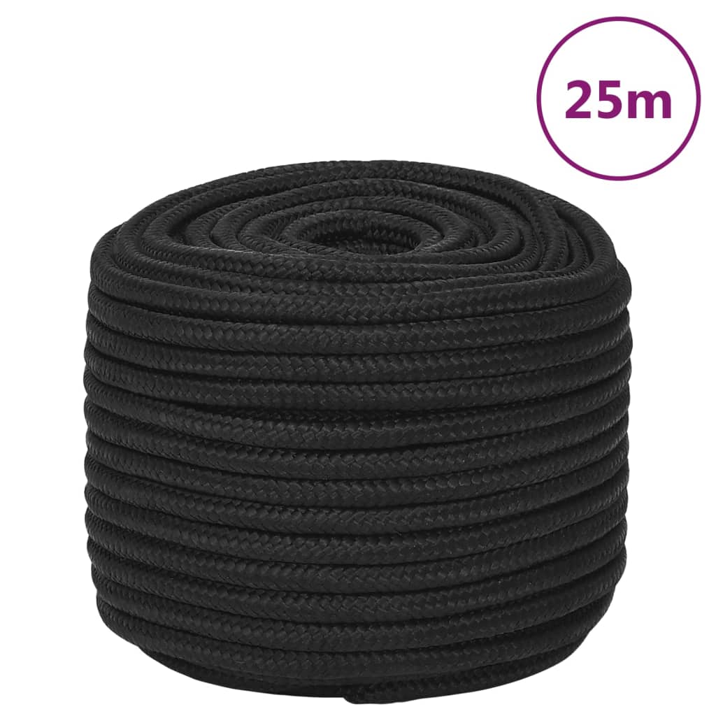 Frânghie de barcă, negru complet, 12 mm, 25 m, polipropilenă