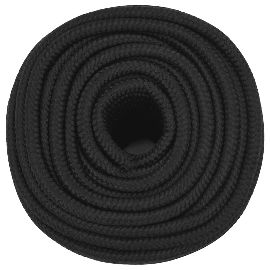 Frânghie de barcă, negru complet, 12 mm, 25 m, polipropilenă