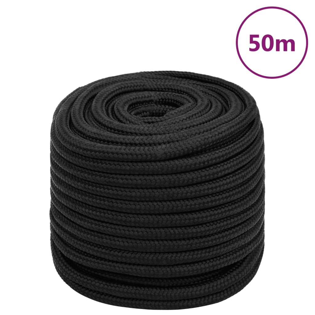 Frânghie de barcă, negru complet, 18 mm, 50 m, polipropilenă