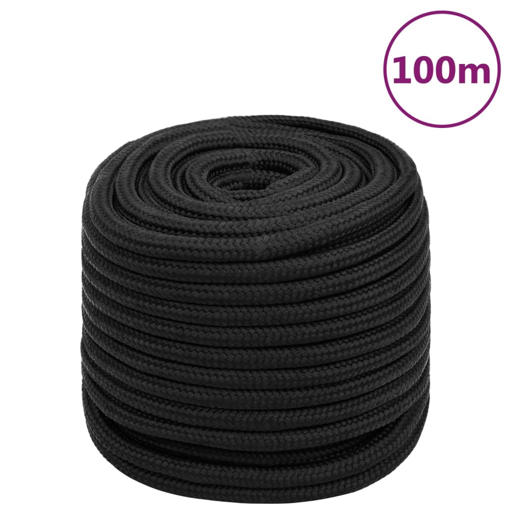 Frânghie de barcă, negru complet, 18 mm, 100 m, polipropilenă