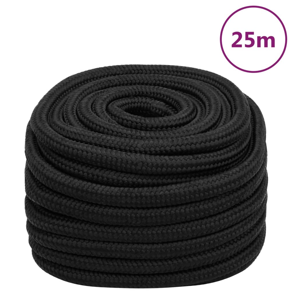 Frânghie de barcă, negru complet, 20 mm, 25 m, polipropilenă