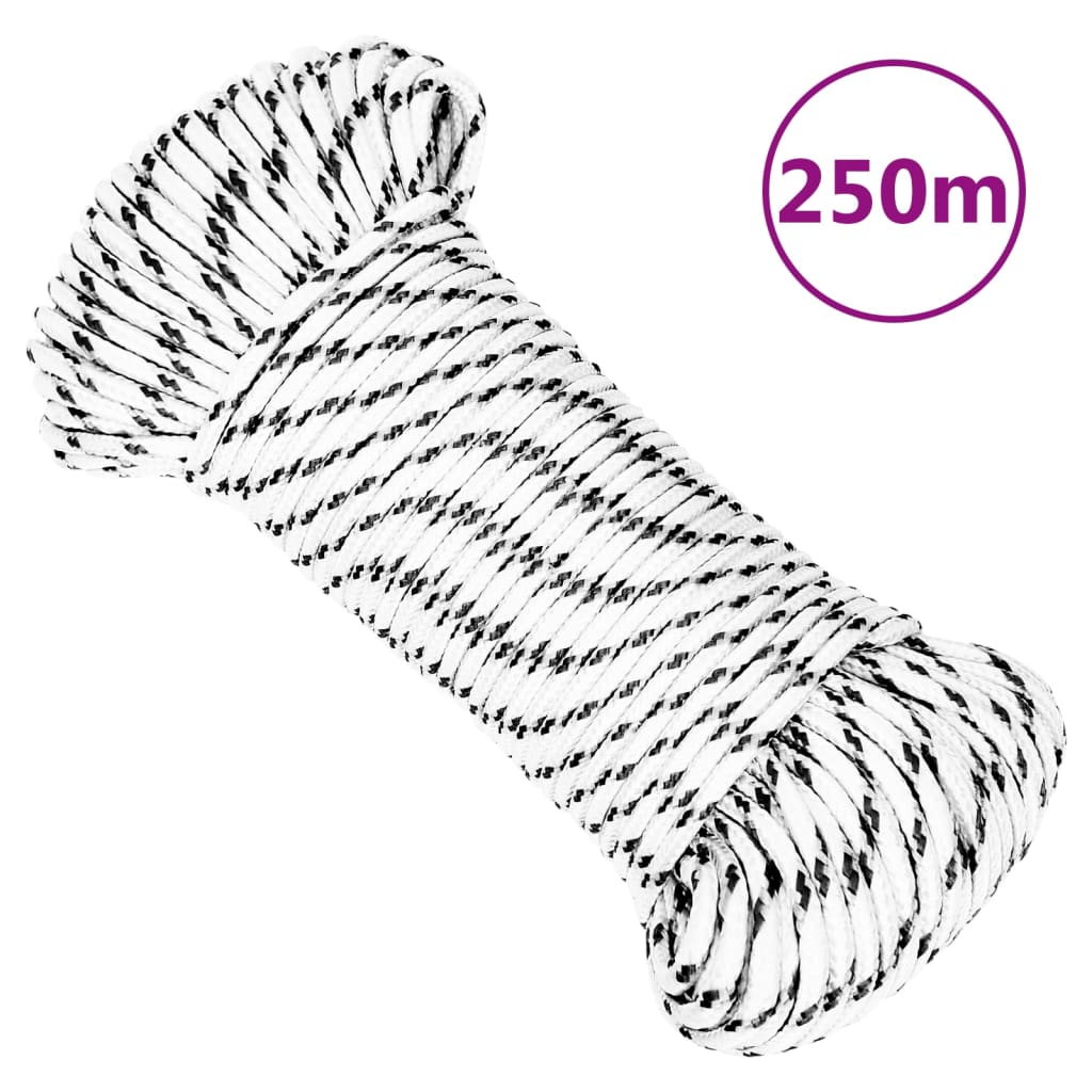 Frânghie împletită pentru barcă, alb, 4 mm x 250 m, poliester