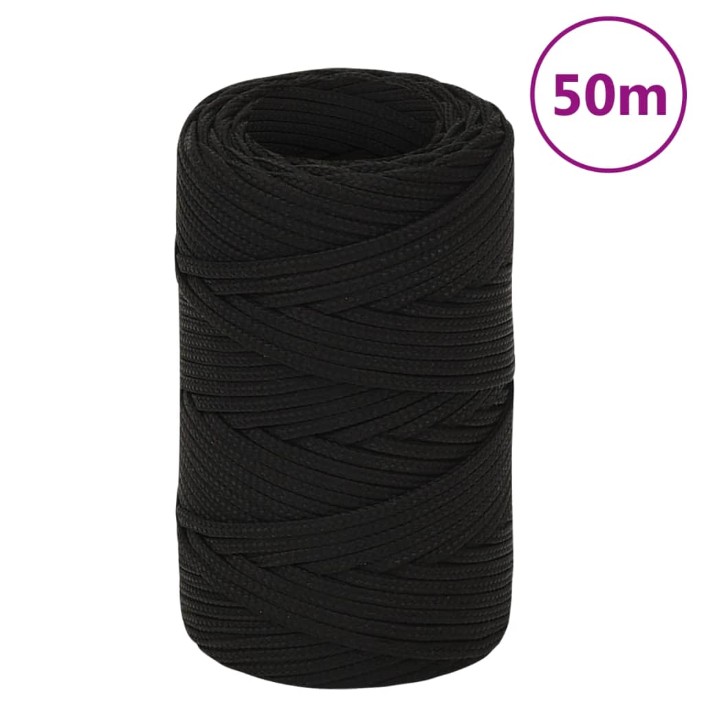 Frânghie de lucru, negru, 2 mm, 50 m, poliester