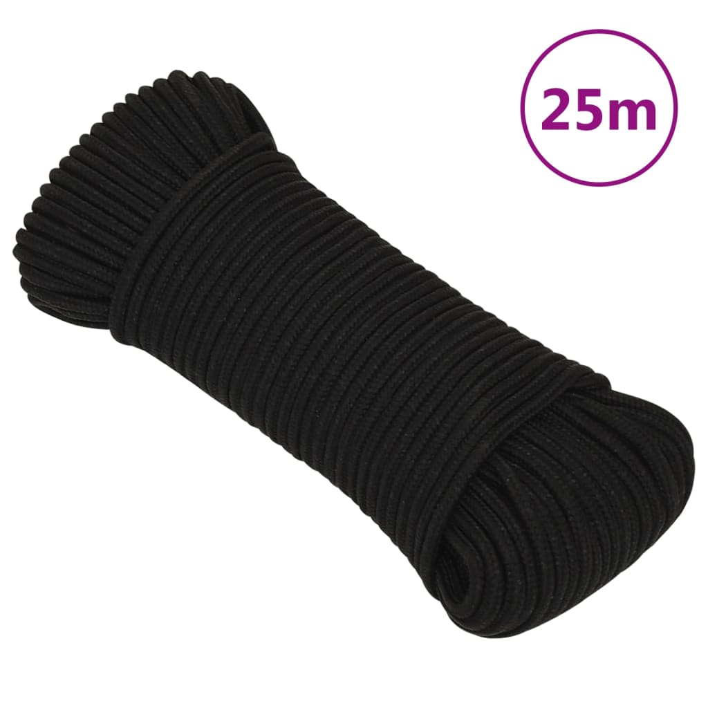 Frânghie de lucru, negru, 4 mm, 25 m, poliester