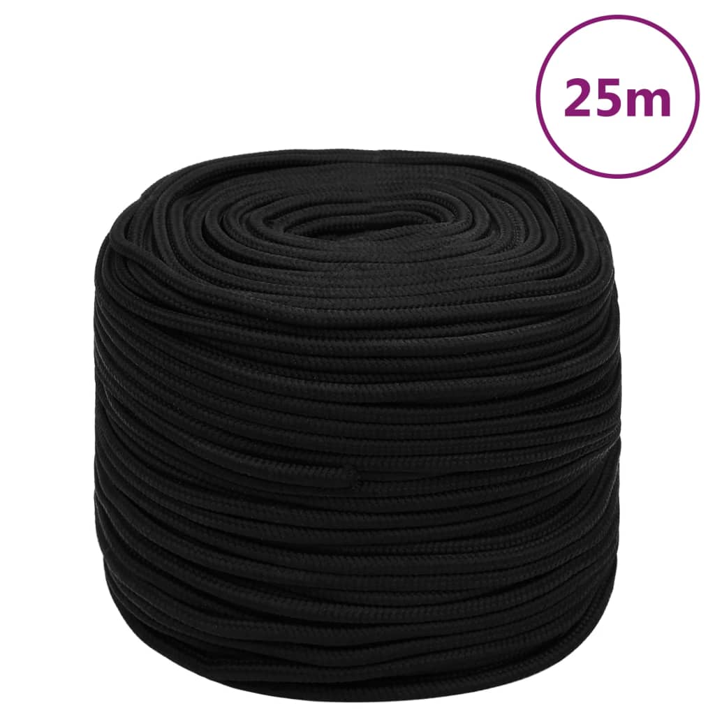 Frânghie de lucru, negru, 8 mm, 25 m, poliester