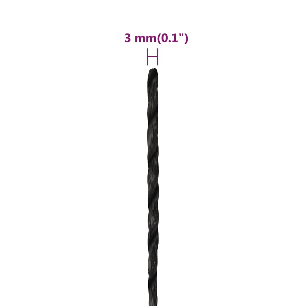 Frânghie de lucru, negru, 3 mm, 50 m, polipropilenă