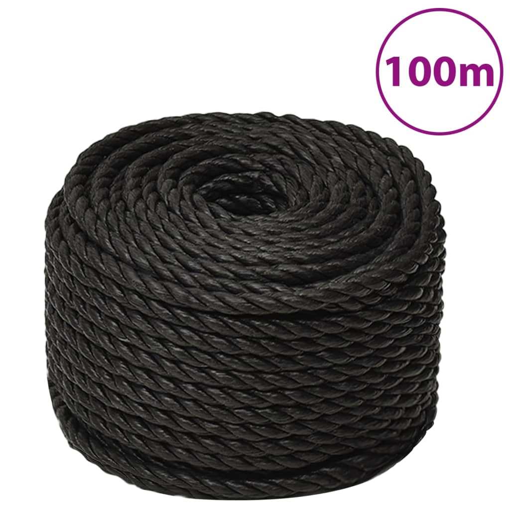 Frânghie de lucru, negru, 10 mm, 100 m, polipropilenă