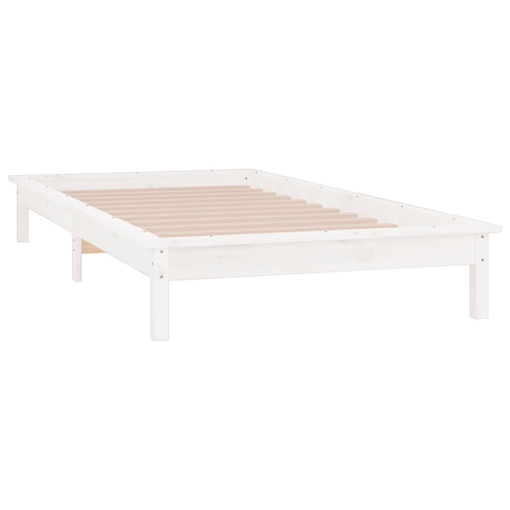Cadru de pat cu LED mic single, alb, 75x190 cm, lemn masiv - Lando