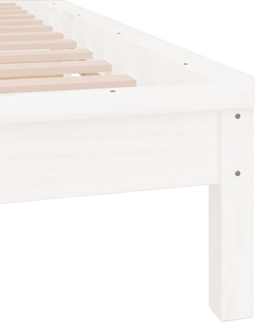 Încărcați imaginea în vizualizatorul Galerie, Cadru de pat cu LED mic single, alb, 75x190 cm, lemn masiv - Lando
