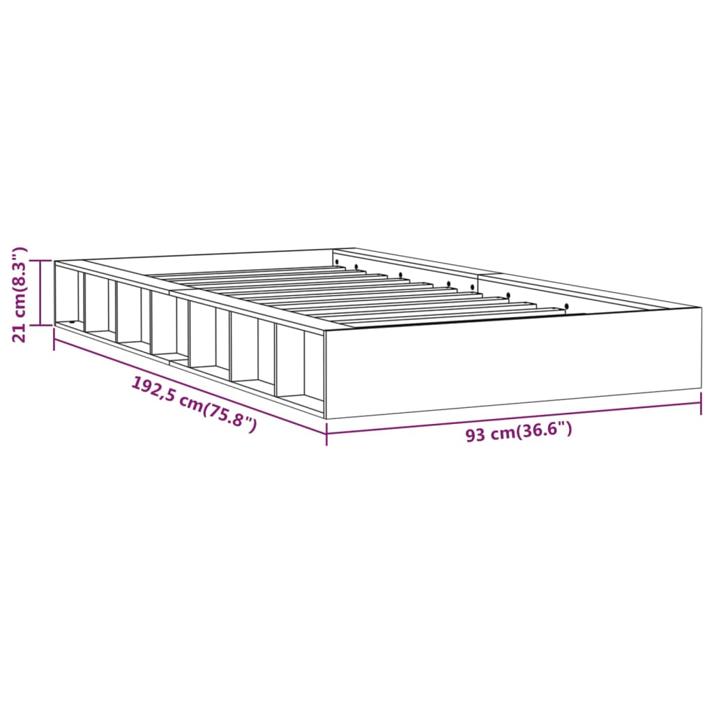 Cadru de pat mic Single 2FT6, gri, 75x190 cm, lemn masiv