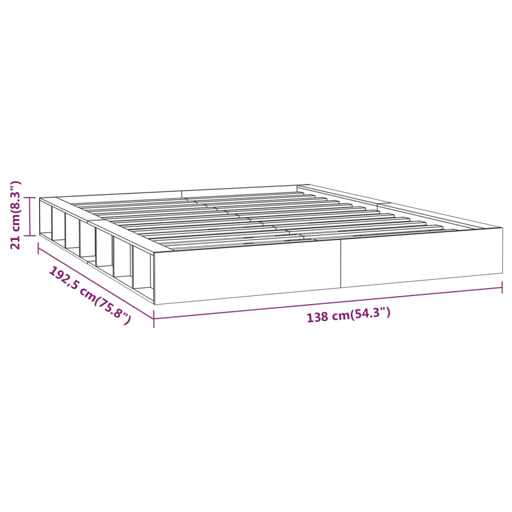 Cadru de pat mic dublu 4FT, alb, 120x190 cm, lemn masiv