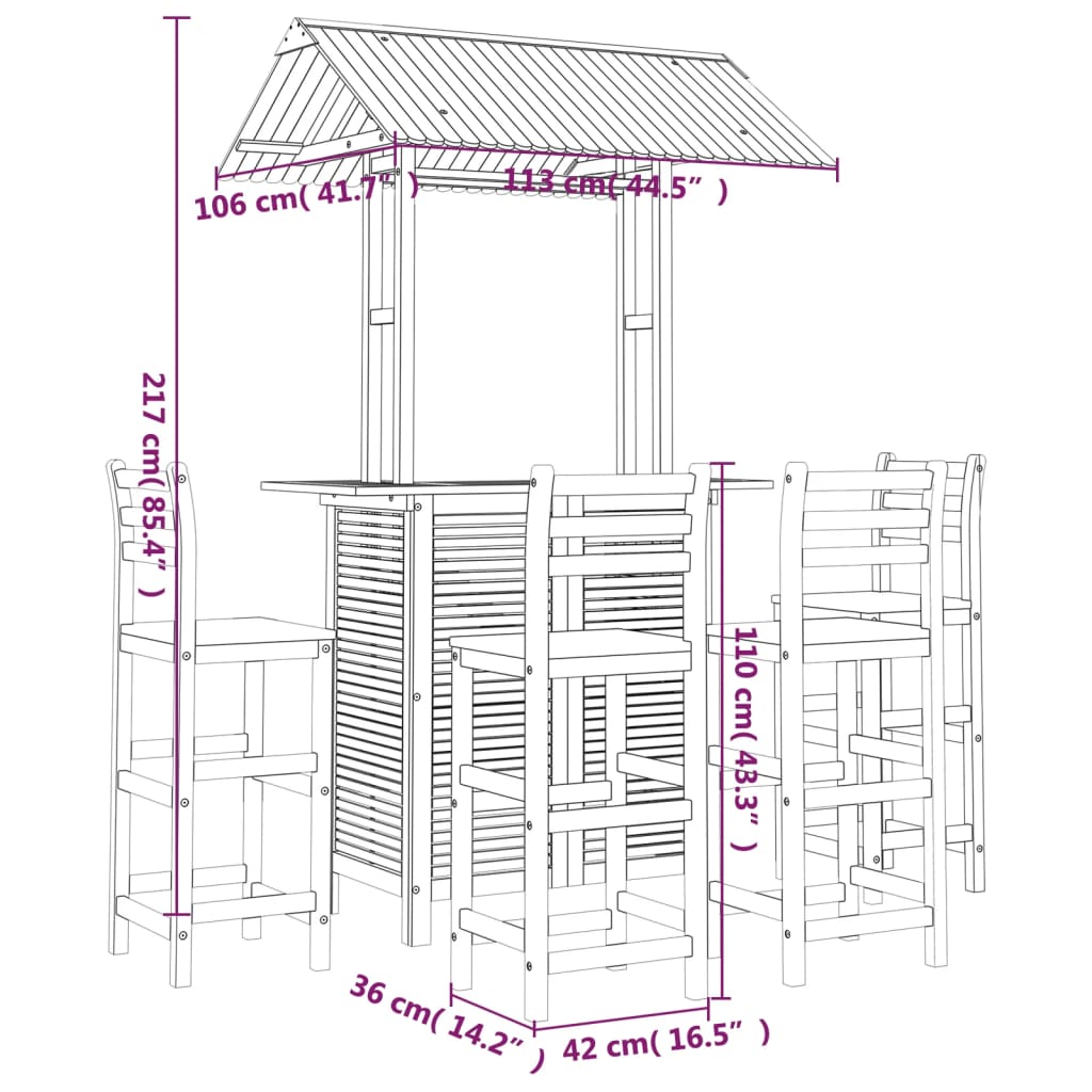 Set mobilier de bar de grădină, 5 piese, lemn masiv de acacia