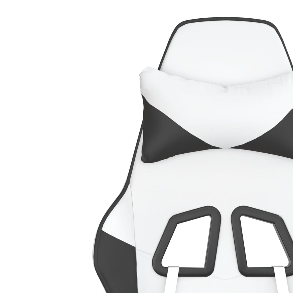 Scaun de gaming de masaj, alb și negru, piele ecologică - Lando