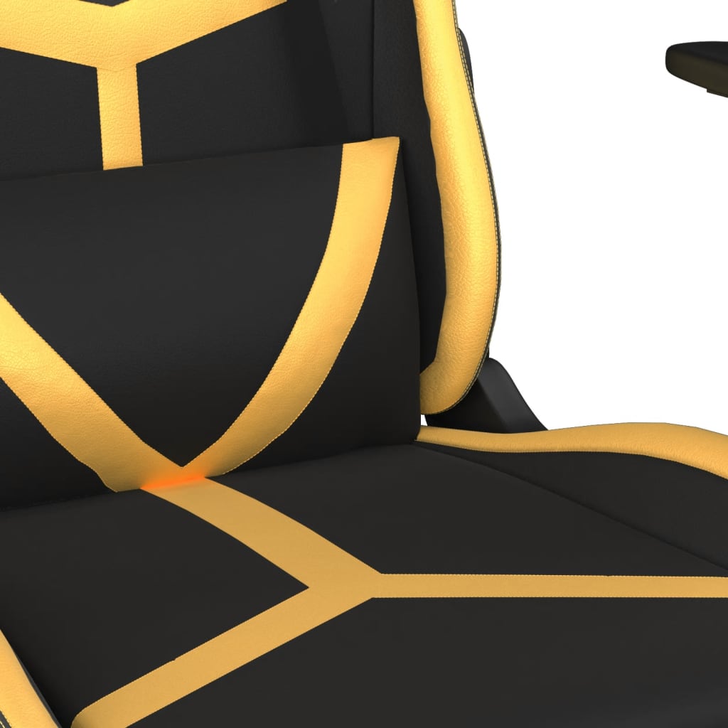 Scaun de gaming de masaj, negru și auriu, piele ecologică