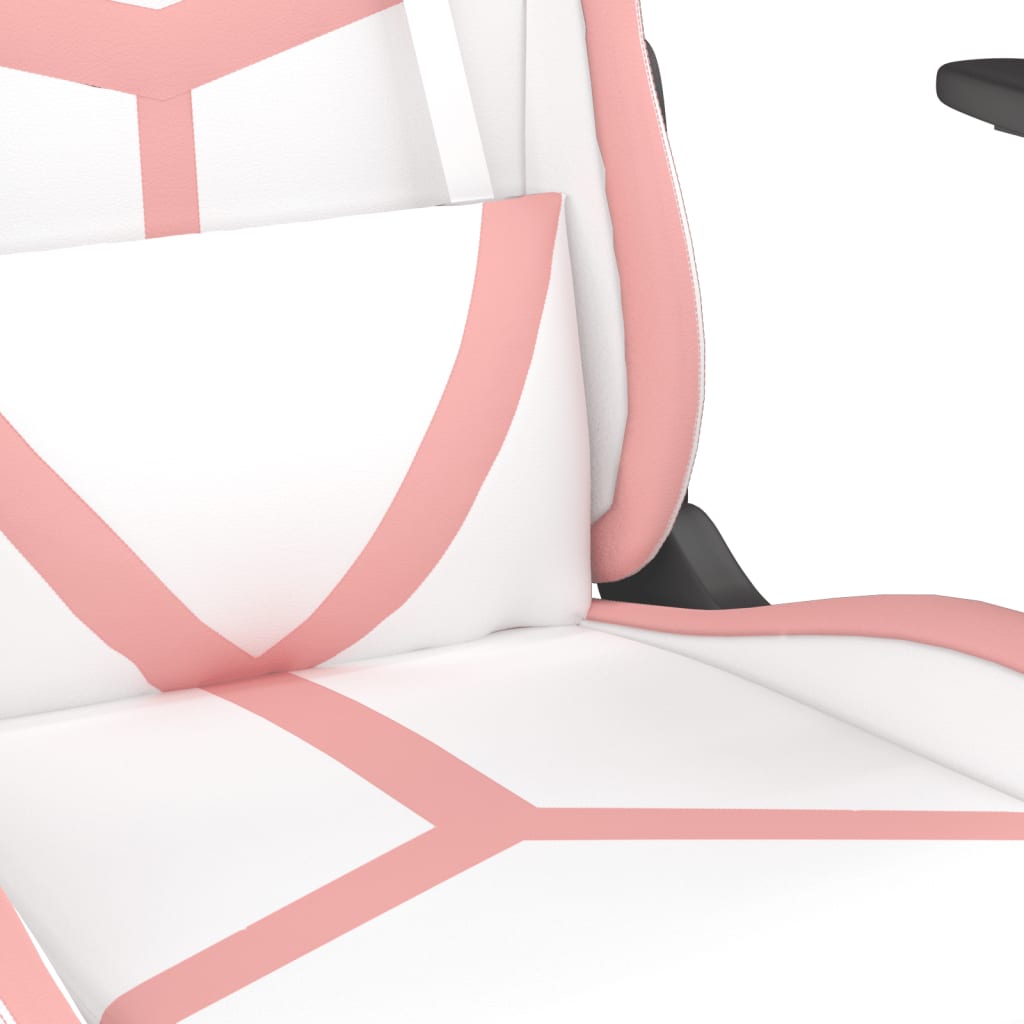 Scaun de gaming de masaj, alb și roz, piele ecologică