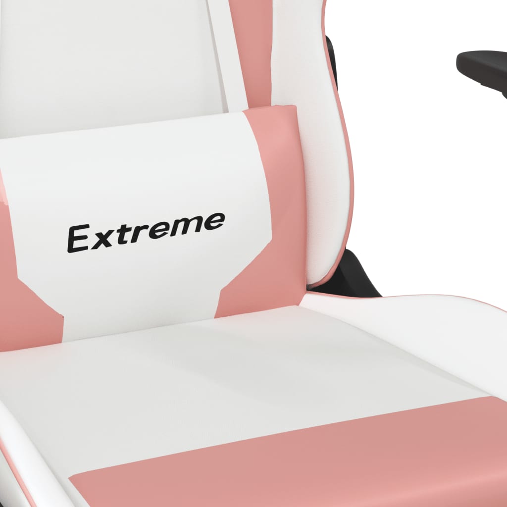 Scaun de gaming de masaj, alb și roz, piele ecologică