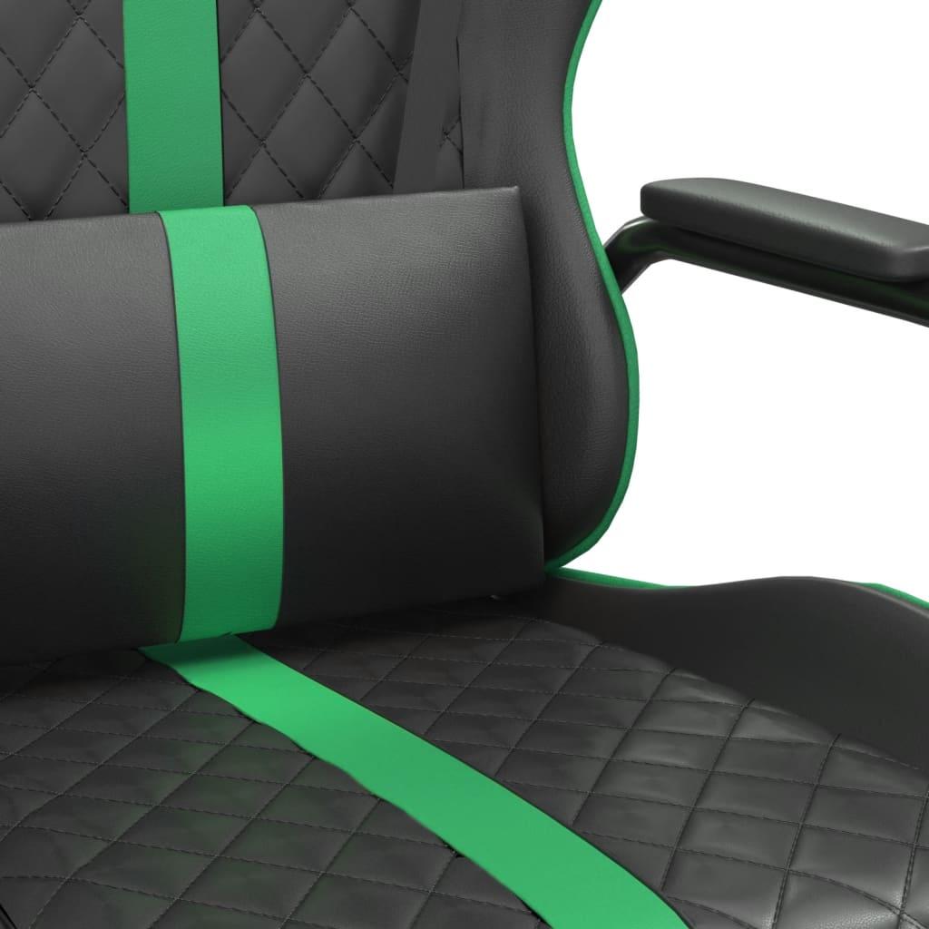 Scaun de gaming de masaj, verde și negru, piele ecologică