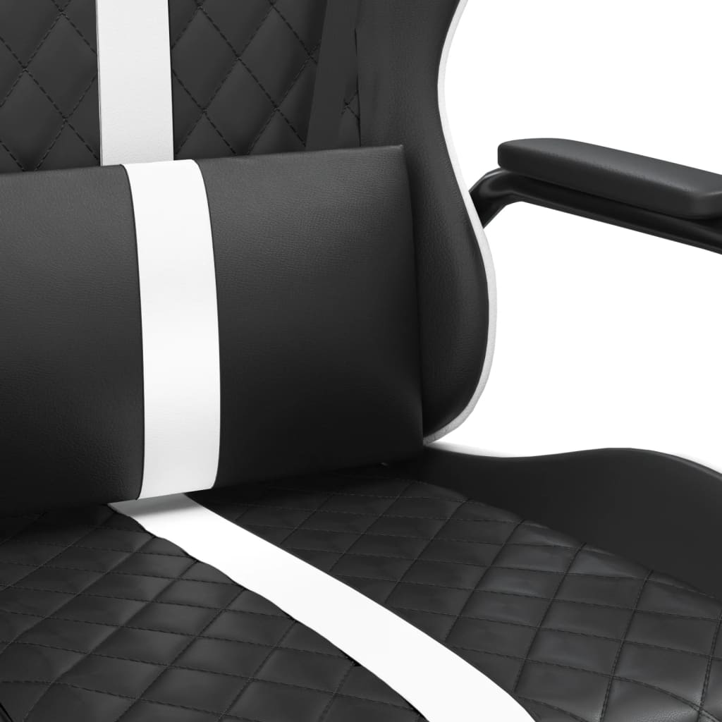 Scaun de gaming de masaj, alb și negru, piele ecologică