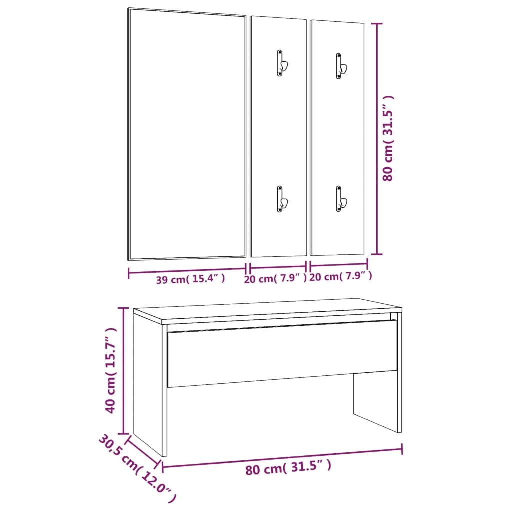 Set de mobilier pentru hol, stejar maro, lemn prelucrat