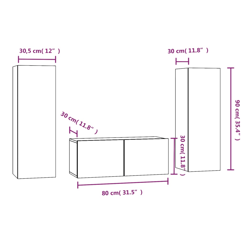 Set dulap TV, 3 piese, gri sonoma, lemn prelucrat